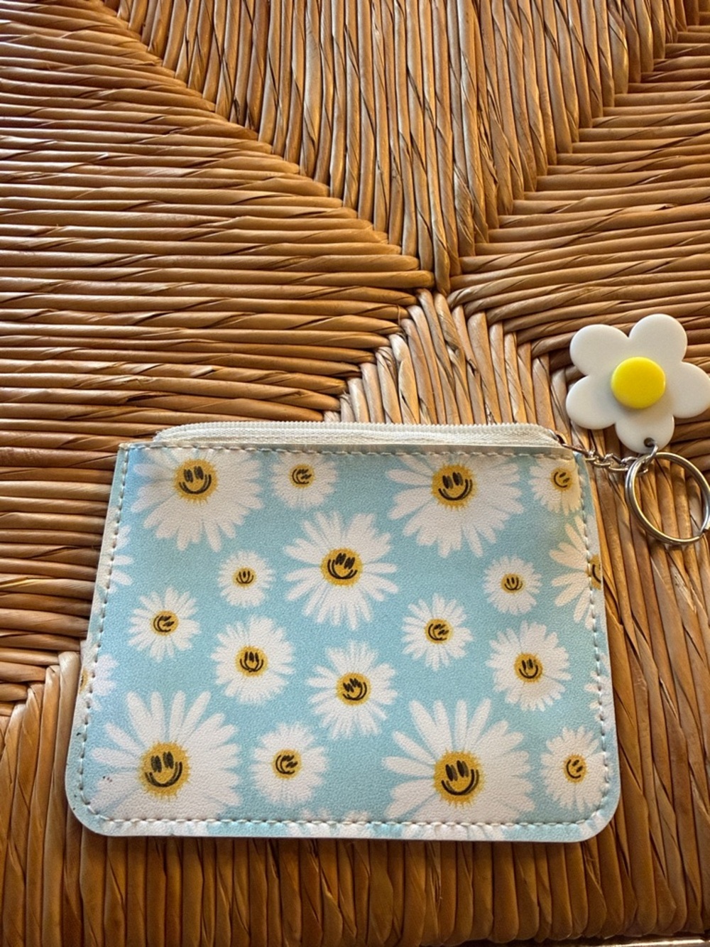 Daisy Flower Zip Card Wallet - Light Blue